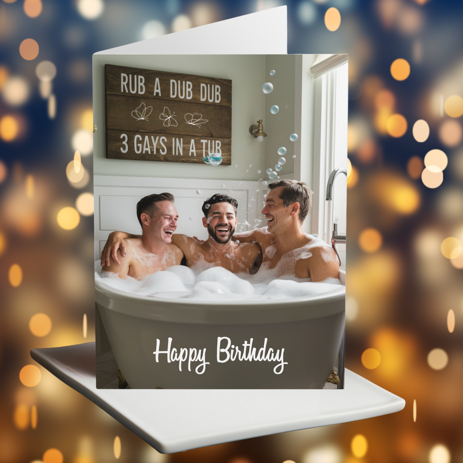 Gay Birthday Card Rub A Dub Dub 3 Gays In A Tub