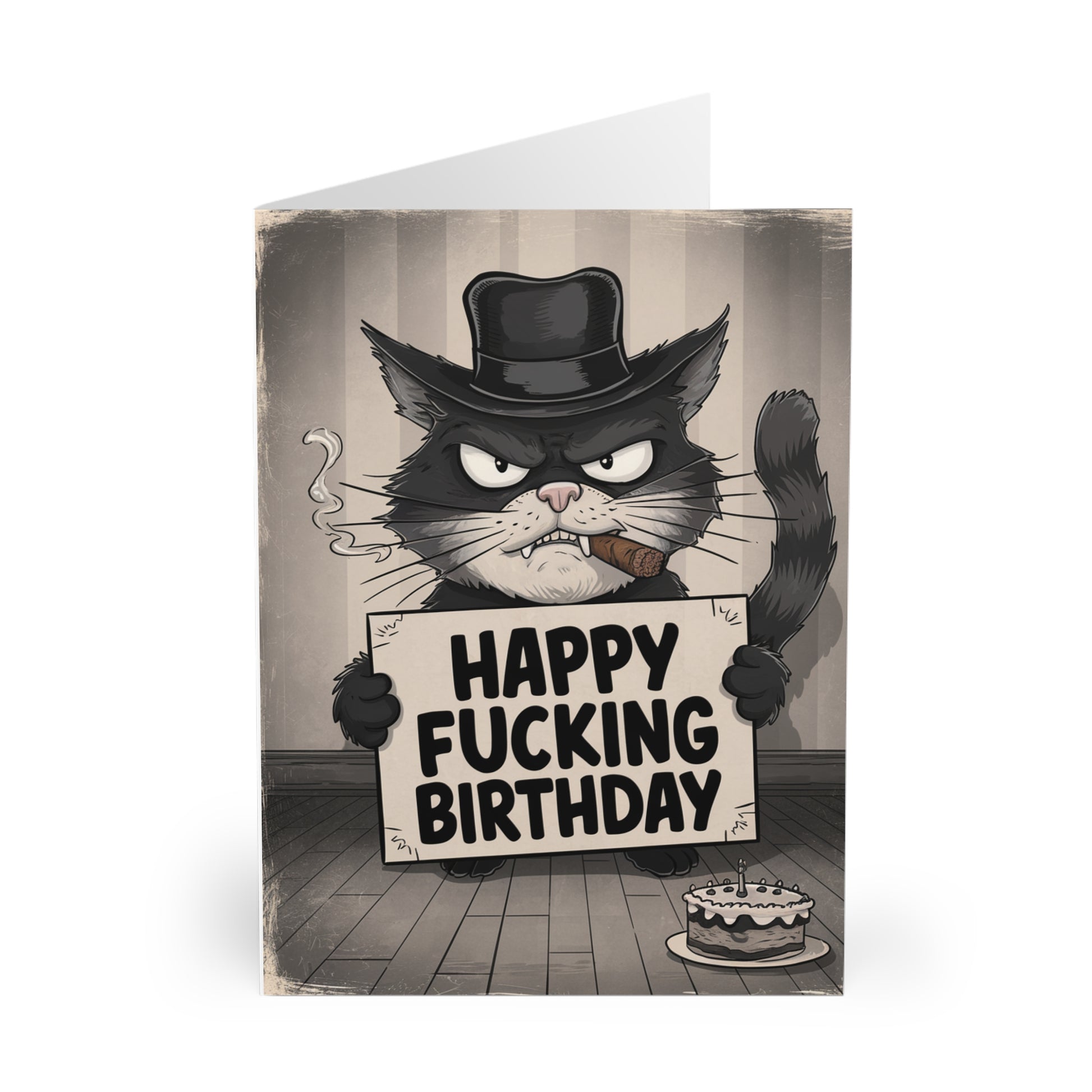 Front Rude Birthday Card Happy Fucking Birthday Cat