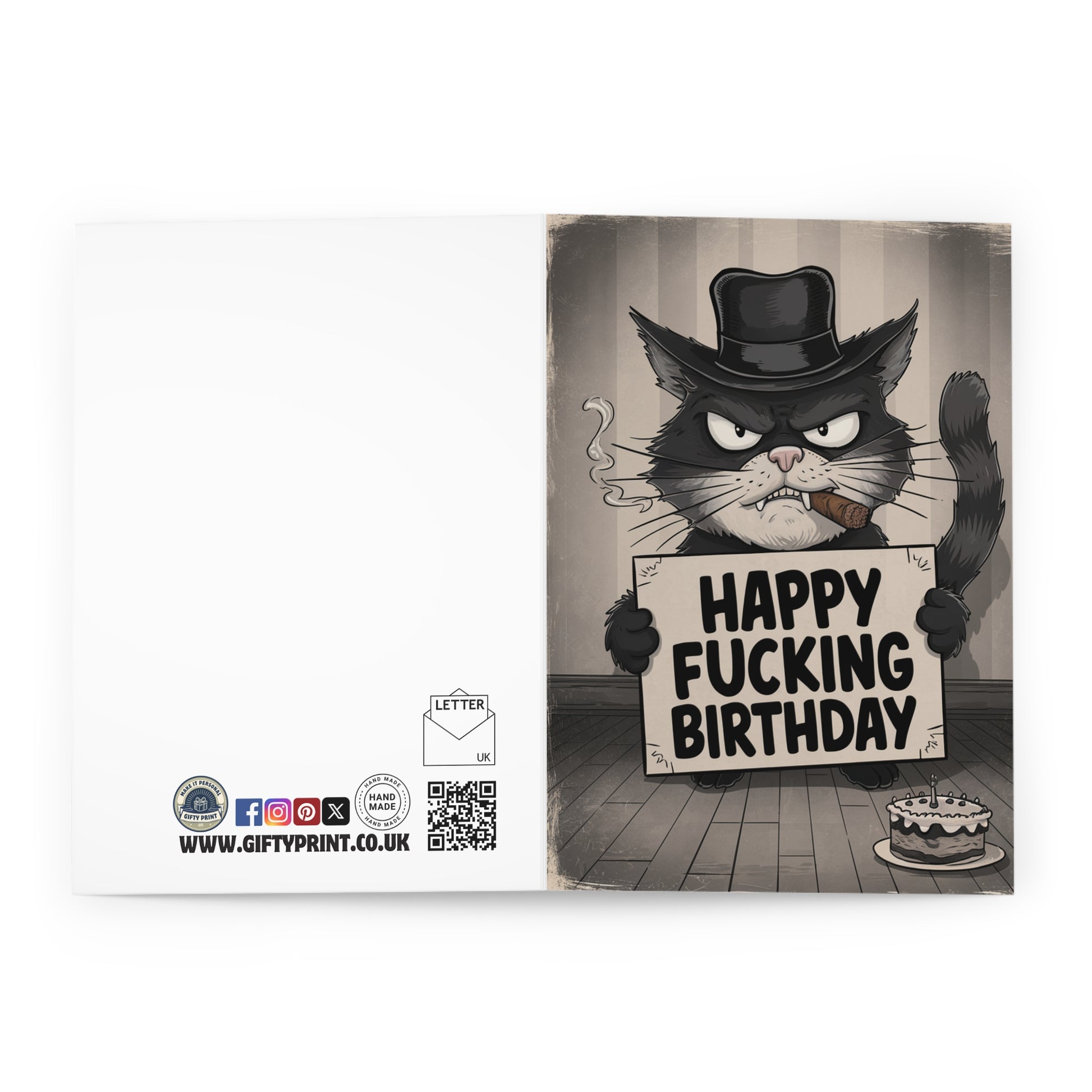 open view Rude Birthday Card Happy Fucking Birthday Cat