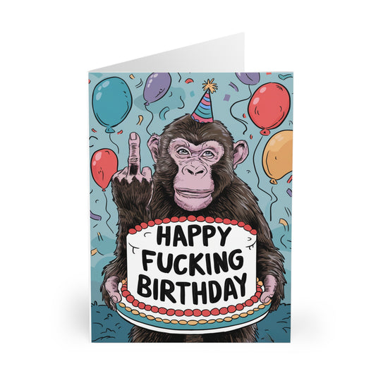 Front Rude Birthday Card Happy Fucking Birthday Swearing Monkey