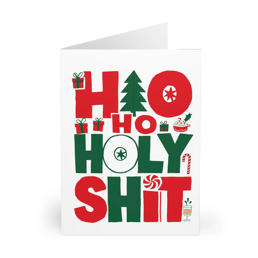 Front Rude Christmas Red & Green Card Ho Ho Holy Shit