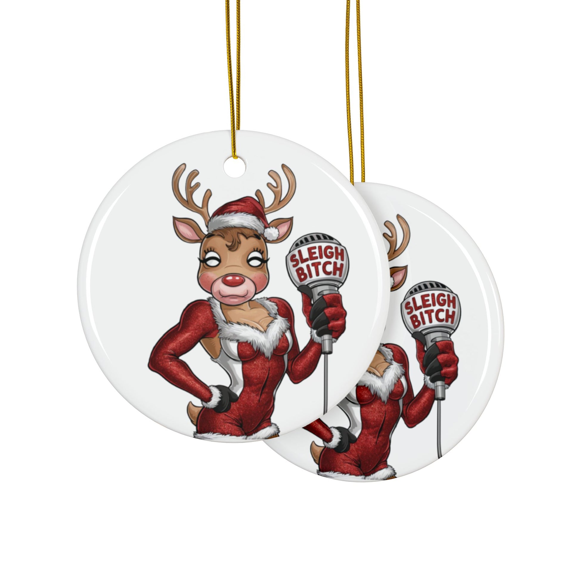 Context Sassy Gay Reindeer Sleigh Bitch Christmas Bauble