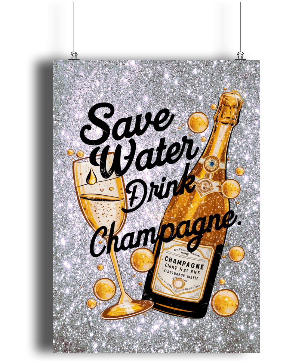 Save Water Drink Champagne Wall Art Print