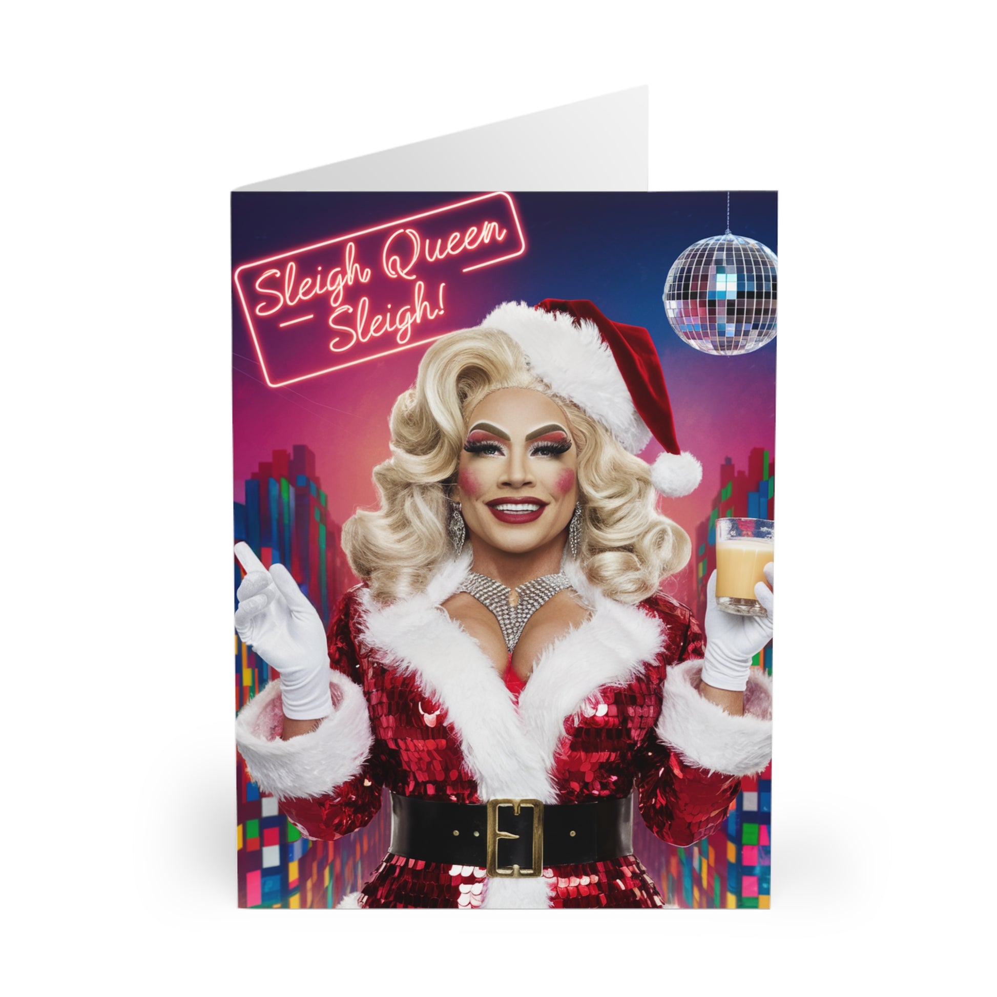 front Sleigh Queen Sleigh Drag Queen Santa Christmas Card