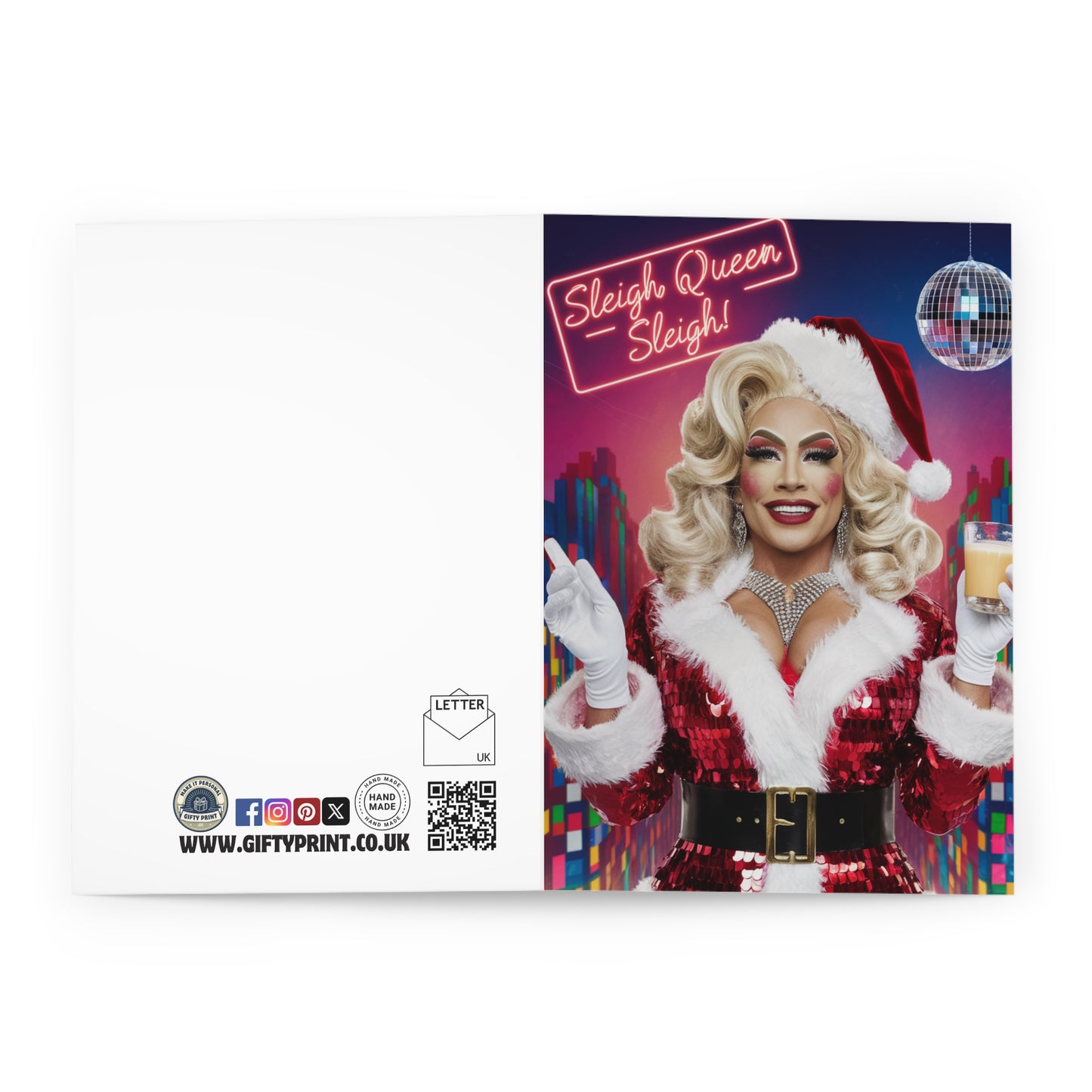 Open Sleigh Queen Sleigh Drag Queen Santa Christmas Card