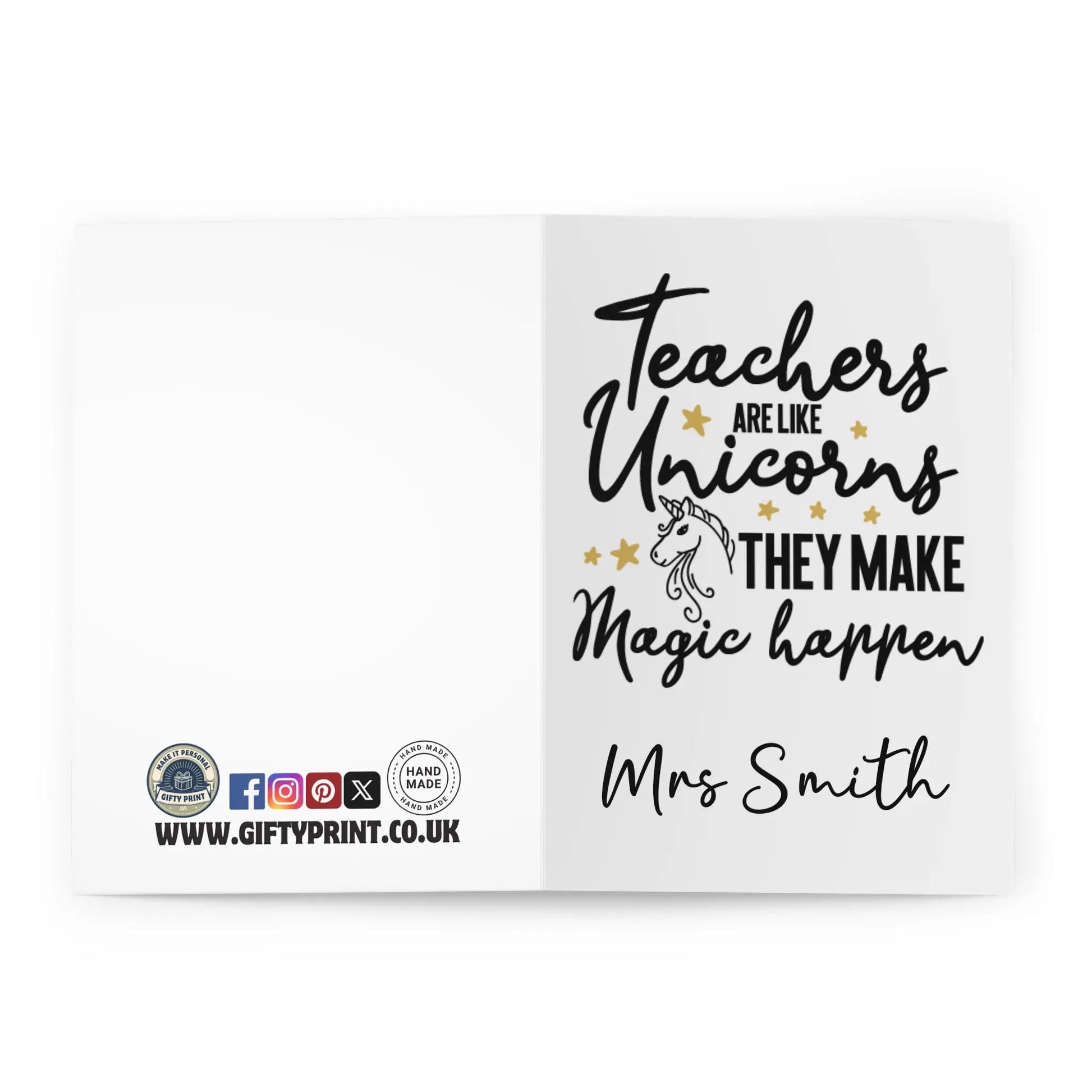 open view of Personalised Teachers Card Teachers Are Like Unicorns