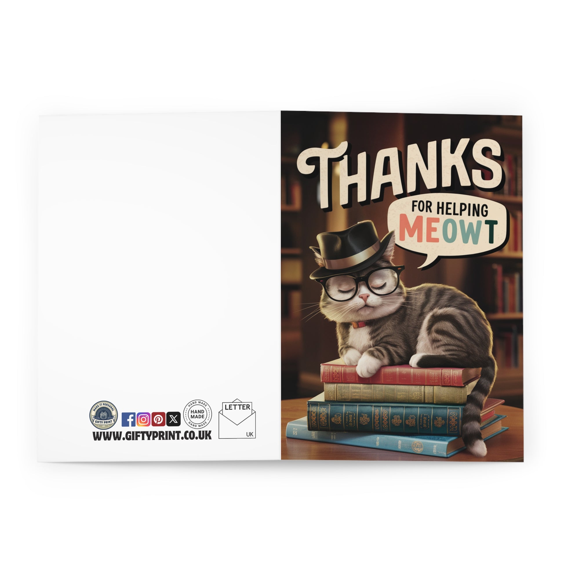 open Thank You Card Cat Thanks For Helping Meowt