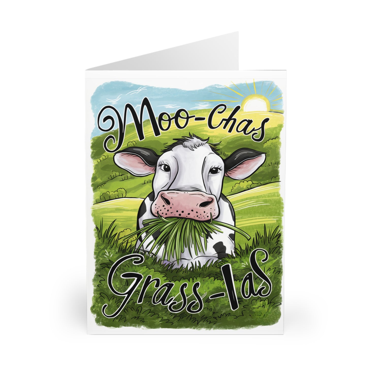 front of Thank You Card Cow Moo-Chas Grass-Ias