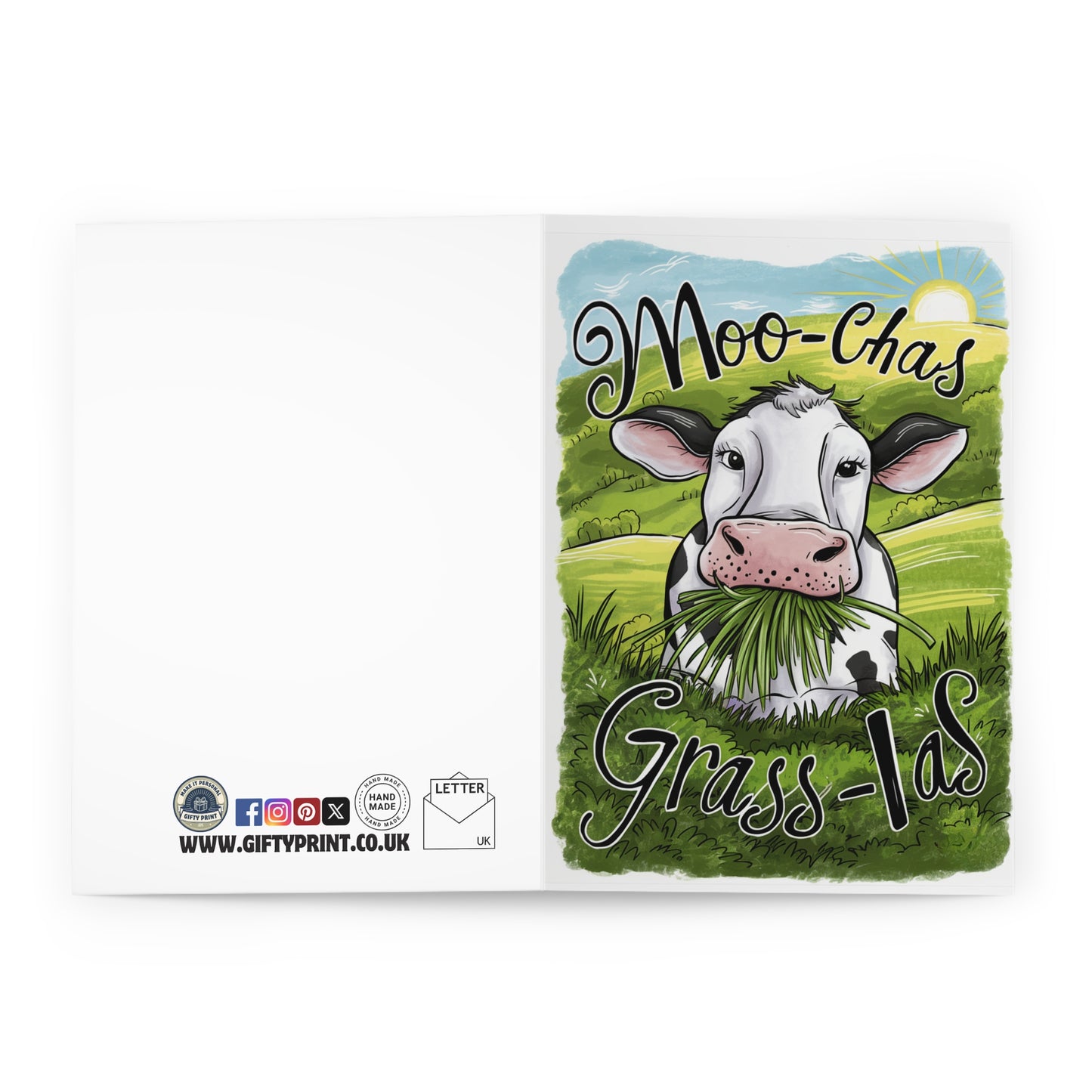 open view Thank You Card Cow Moo-Chas Grass-Ias