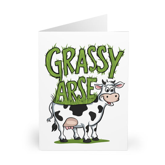 front Thank You Card Funny Cow Grassy Arse