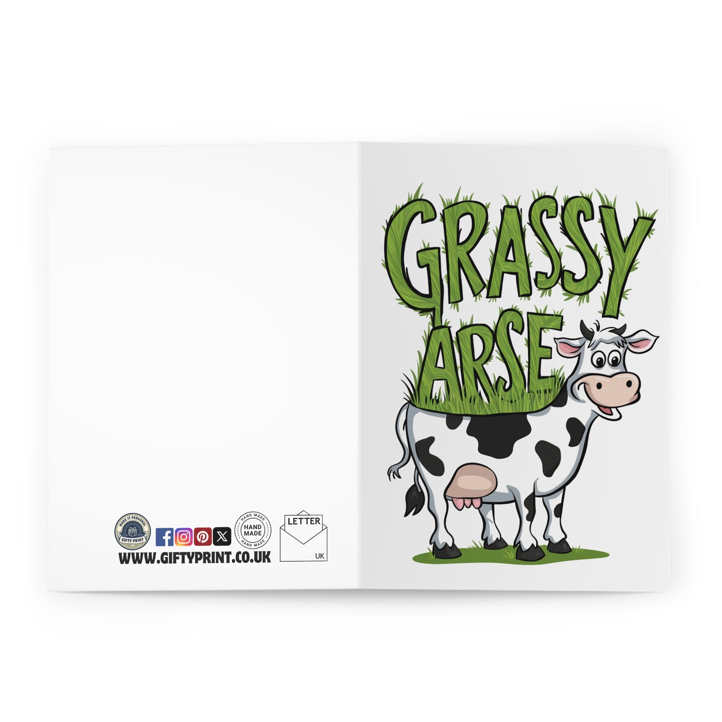 open Thank You Card Funny Cow Grassy Arse