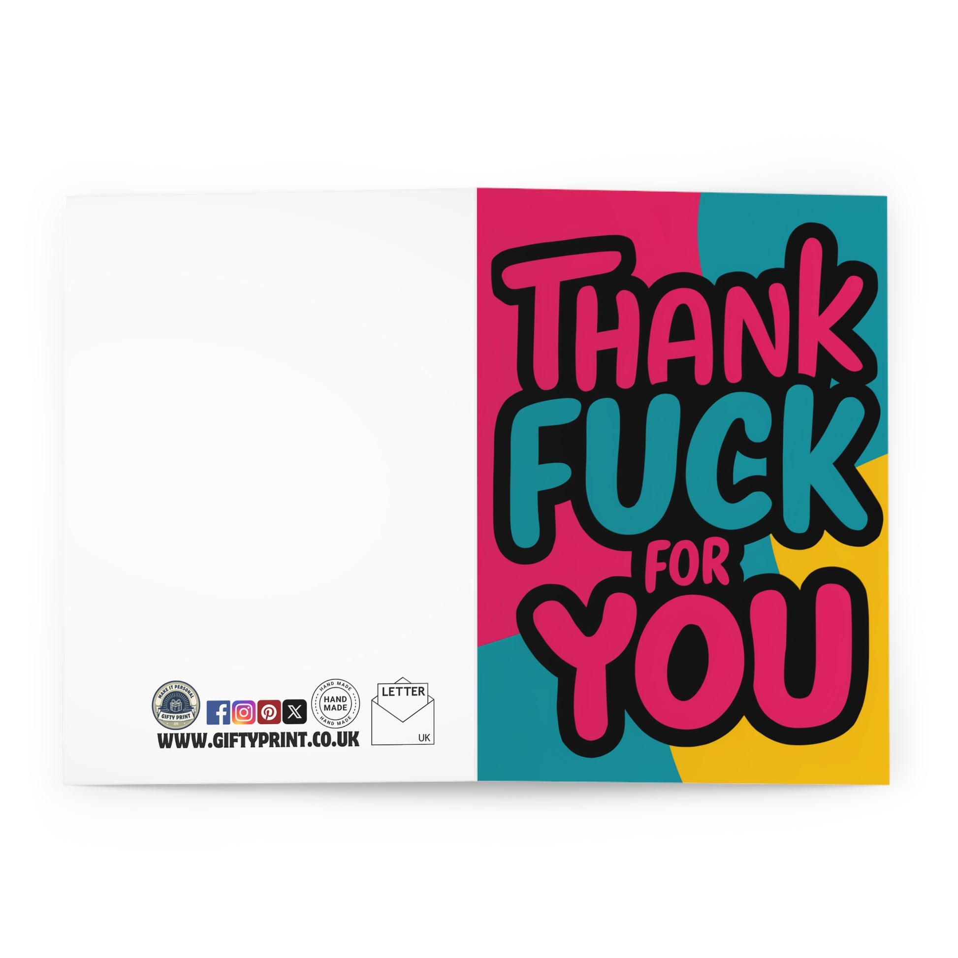 open Thank You Card Thank Fuck For You Colourful