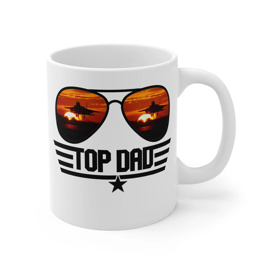 Close up of Fathers Day Mug Top Dad Sunglasses