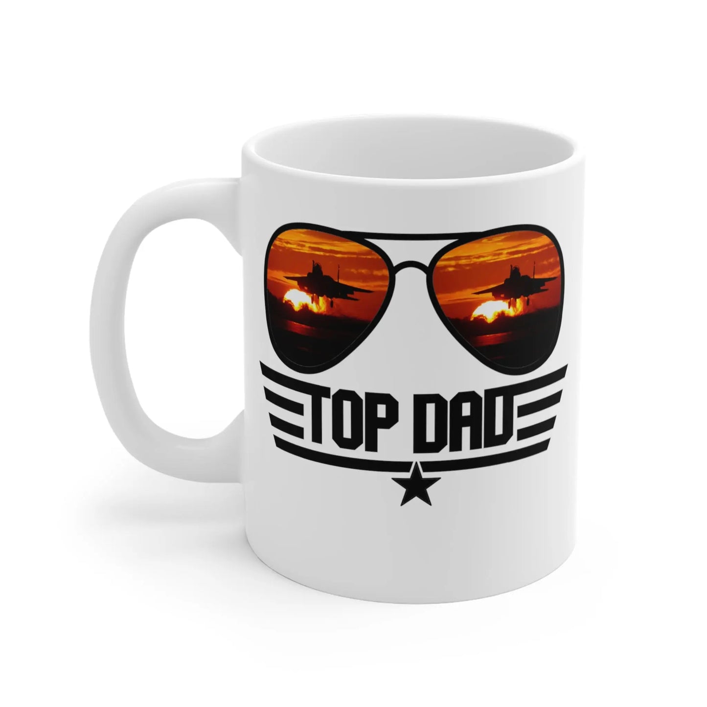 Left side view of Fathers Day Mug Top Dad Sunglasses