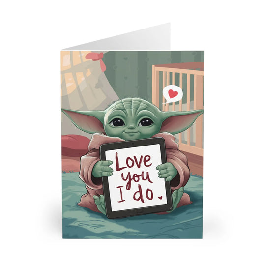 close up view of Valentines Day Card Baby Yoda Love You I Do