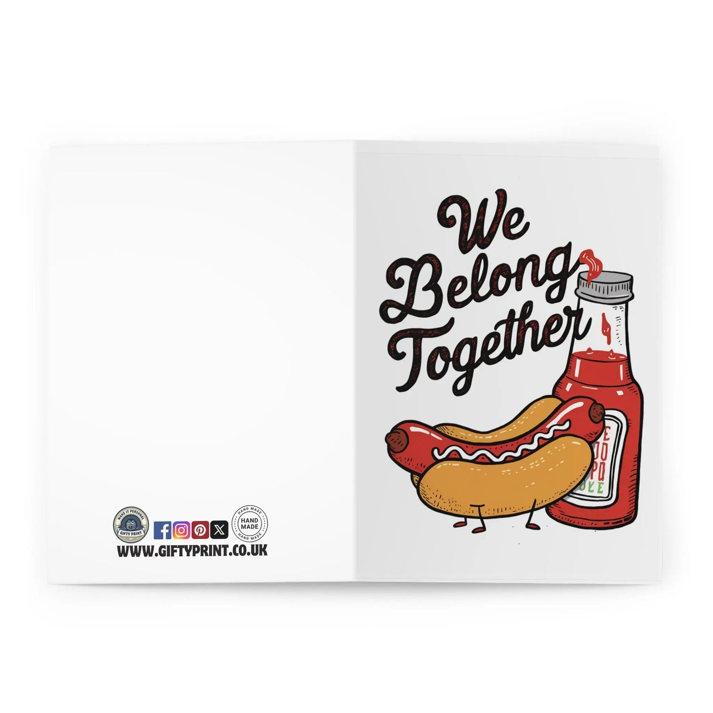 open view of Valentines Day Card We Belong Together Hotdog & Ketchup