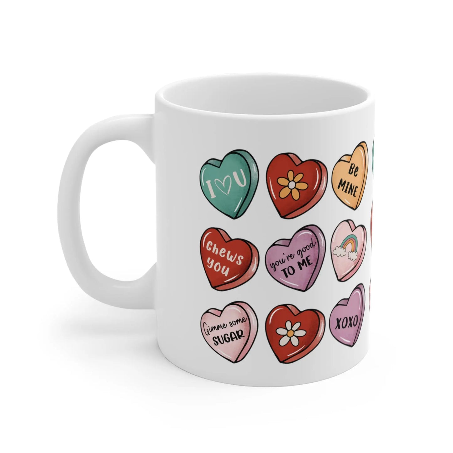 left side Valentines Day Mug Love Hearts Messages