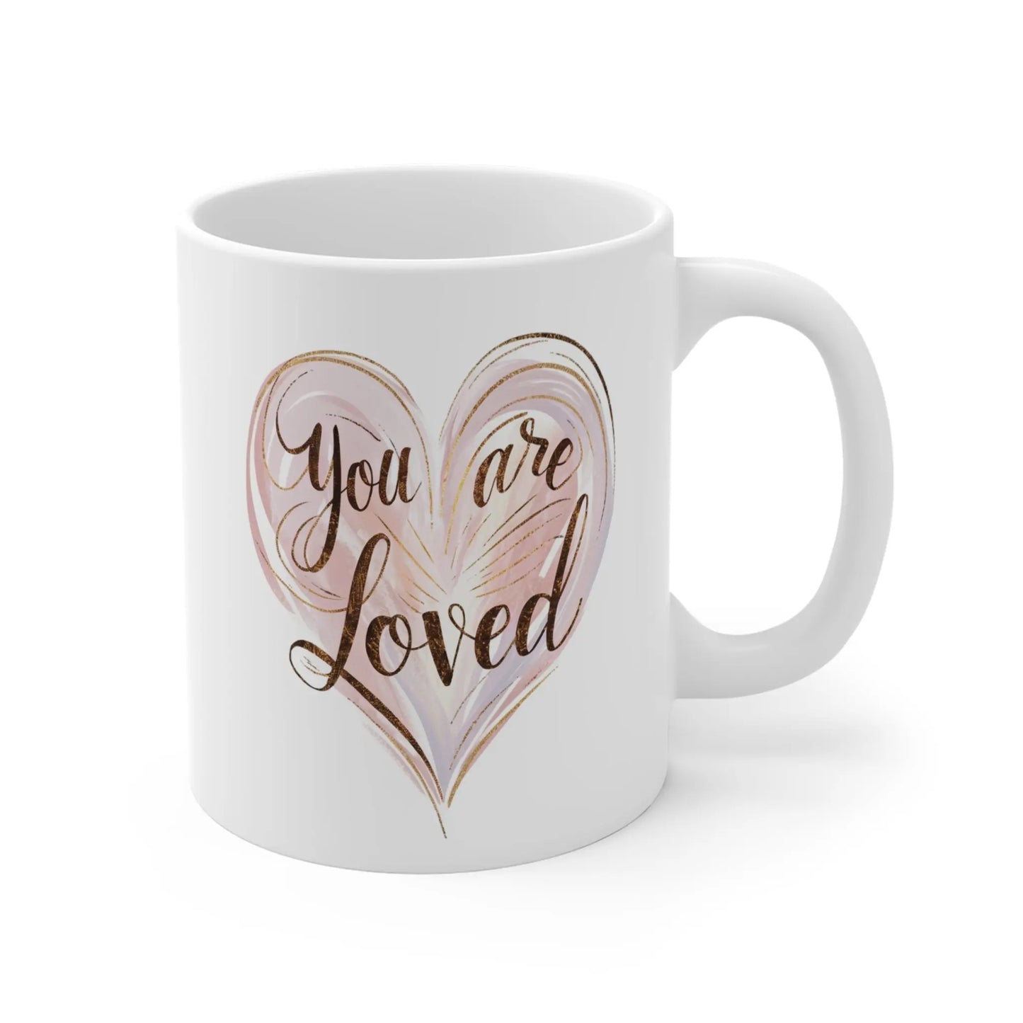 right side Valentines Day Mug You Are Loved Pink Heart