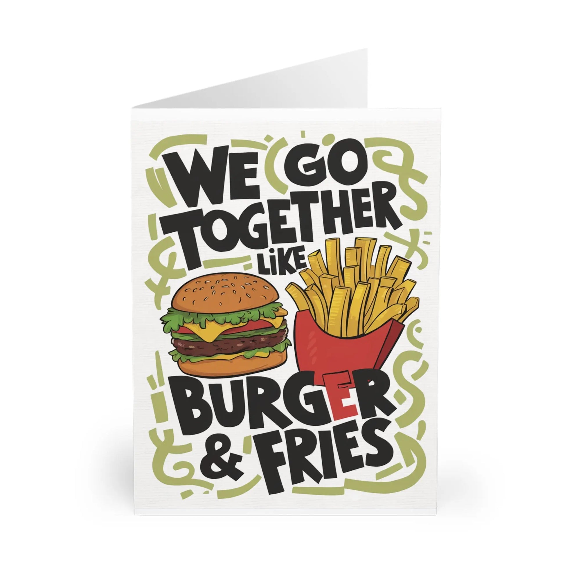 close up view of Valentines Day Card We Go Together Like Burger & Fries