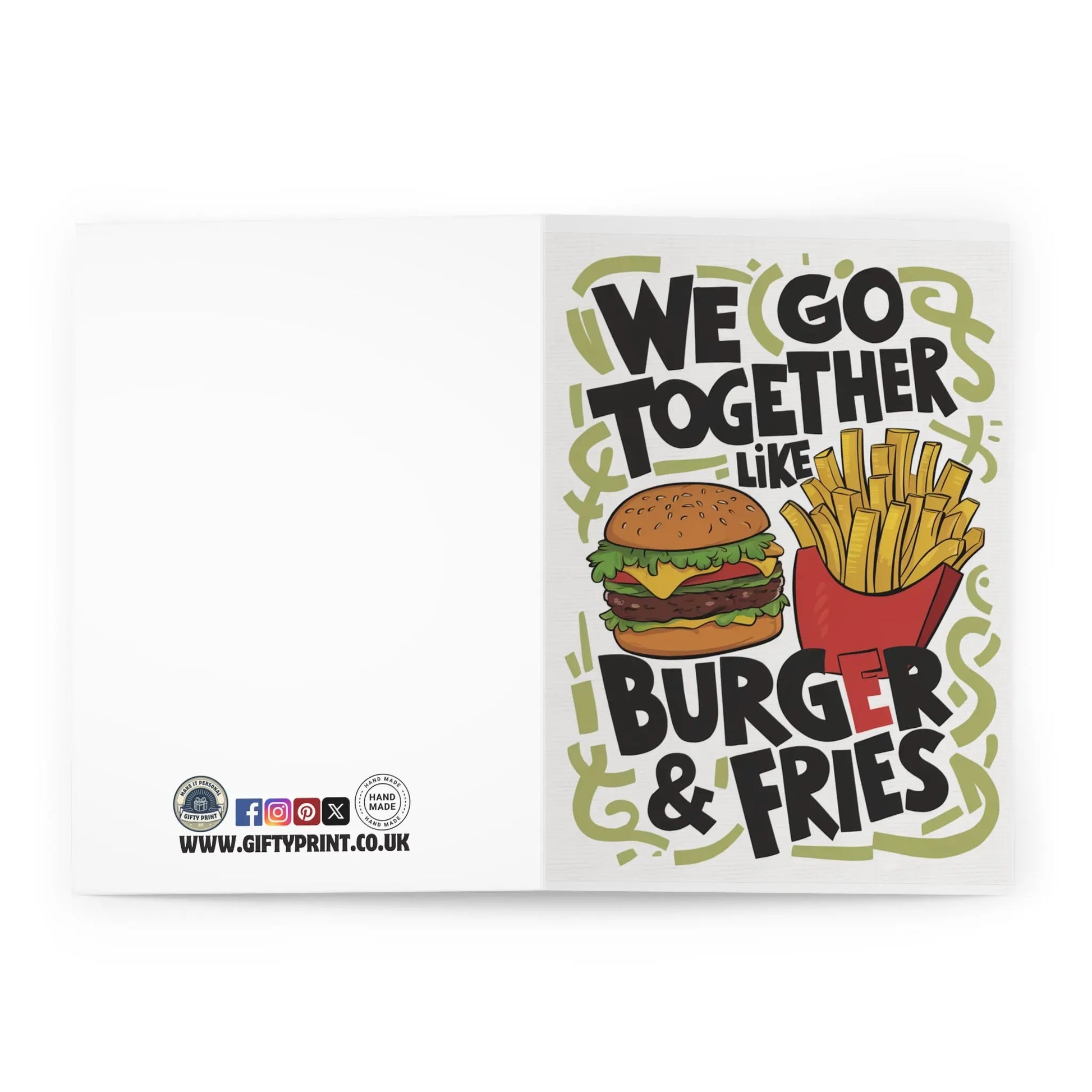 open view of Valentines Day Card We Go Together Like Burger & Fries