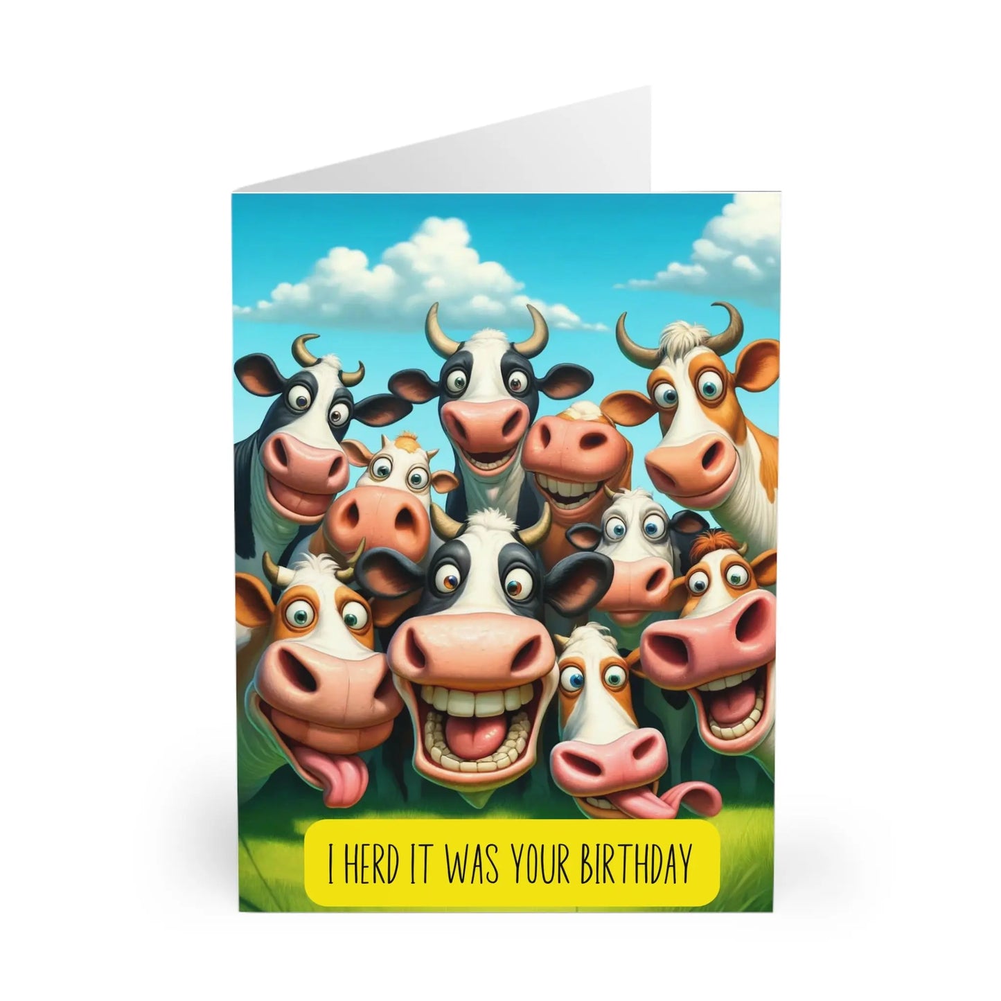 close up of Birthday Card I Herd It was Your Birthday Funny Cows