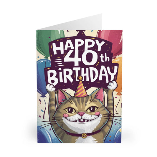 close up of Happy 40th Birthday Card Cute Funny Cat