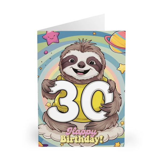 close up of Happy 30th Birthday Card Super Cute Sloth 30th