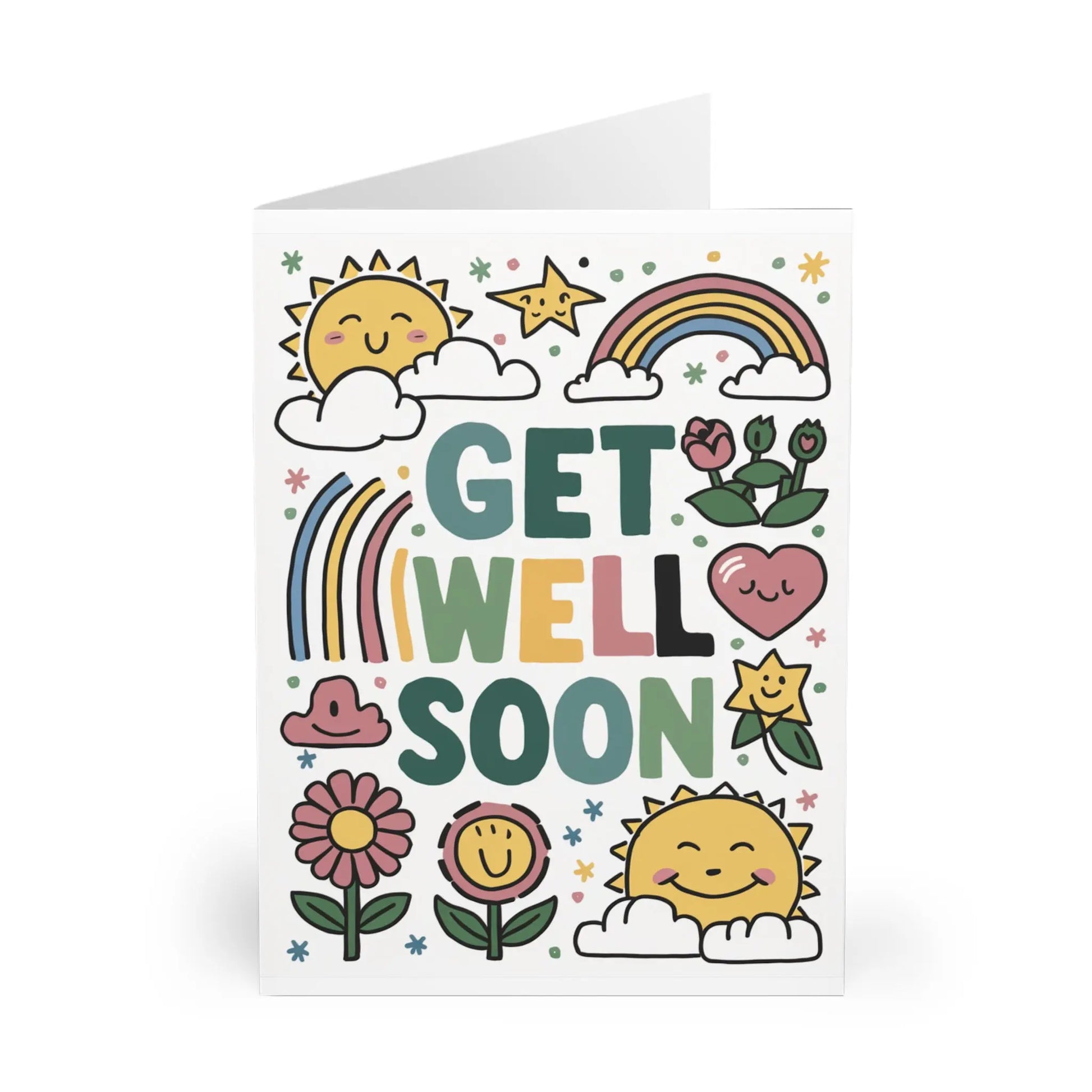 close up view of Get Well Soon Card Sunshine Flowers & Rainbows