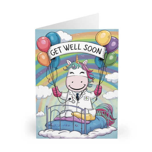 Get Well Soon Card Cute Unicorn Dr & Balloons