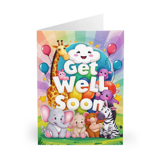 close up view of Get Well Soon Card Cute Animals & Balloons