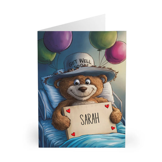 open view of Get Well Soon Card Personalised Bear With Balloons