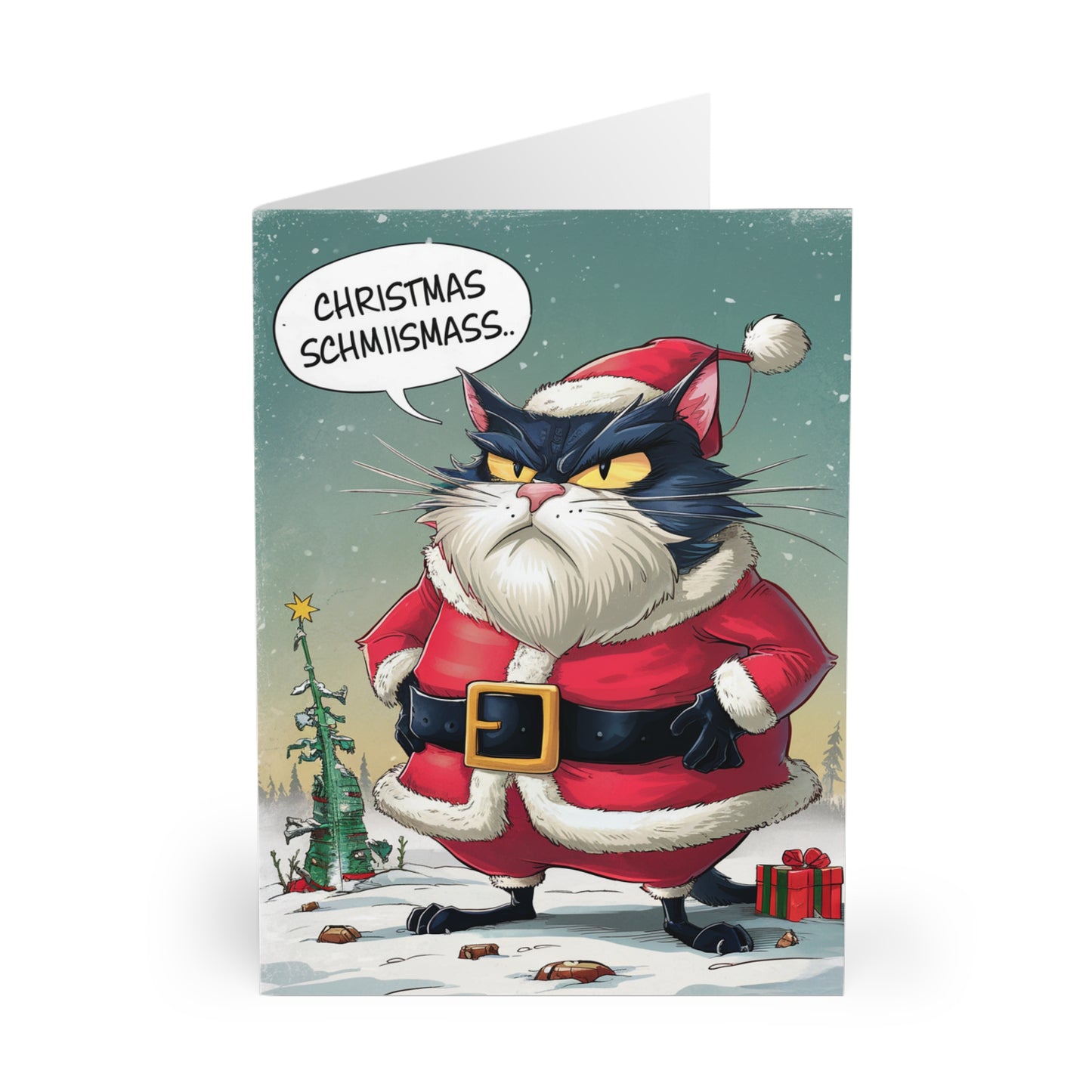 Front Grumpy Santa Cat Christmas Schmismass Christmas Card