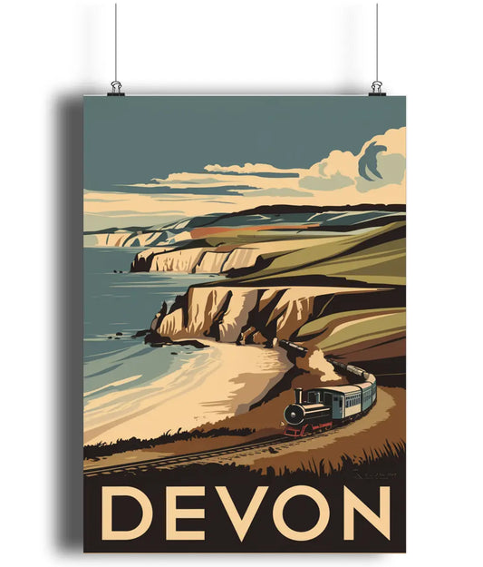 Vintage Travel Poster Wall Art Print Devon UK