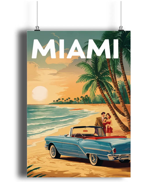 Vintage Travel Poster Wall Art Print Miami Golden Beach