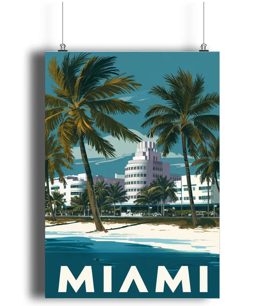 Vintage Travel Poster Wall Art Print Miami USA