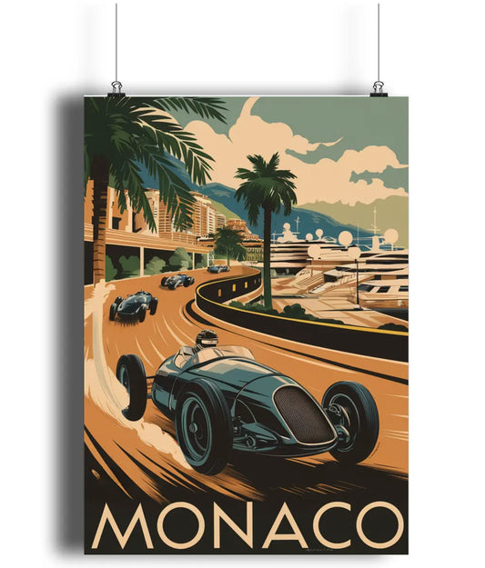 Vintage Travel Poster Wall Art Print Monaco Car Race