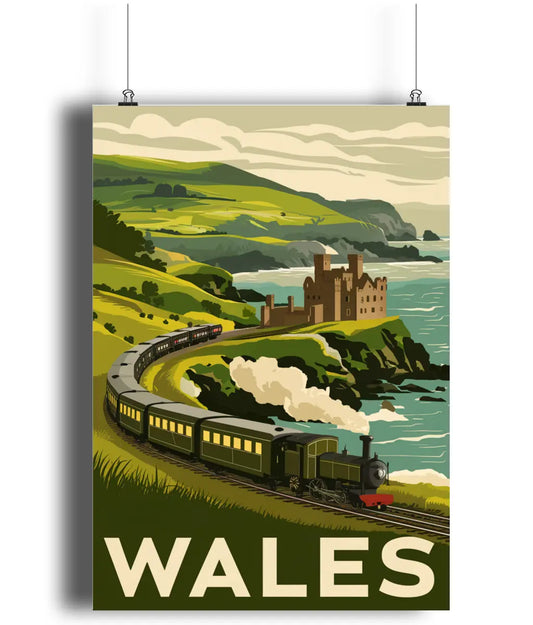 Vintage Travel Poster Wall Art Print Wales Landscape UK