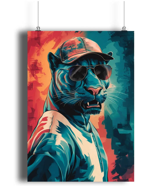 Wall Art Print Cool Panther Sports Hat Colour Pop