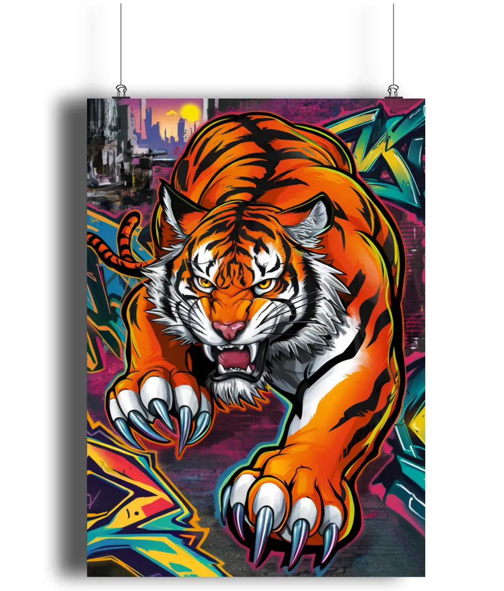 Wall Art Print Fierce Graffiti Background Tiger Modern Art