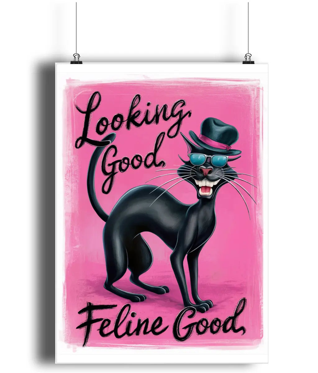 Wall Art Print Pink Cat Looking Good Feline Good