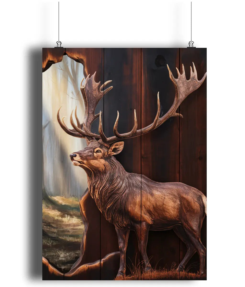 Wall Art Print Wooden Majestic Stag Wooden