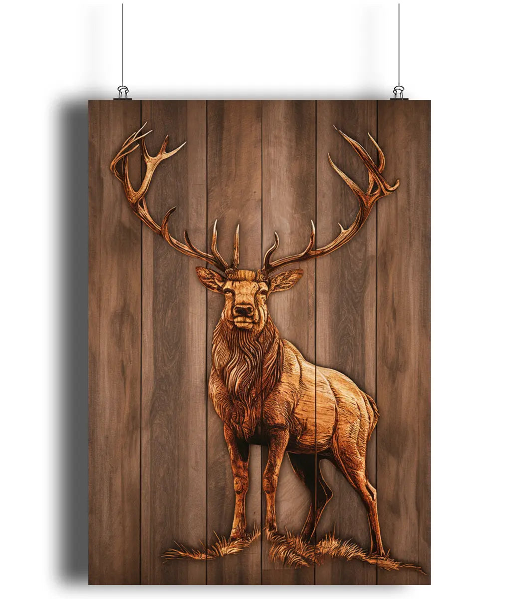 Wall Art Print Wooden Majestic Stag Wooden Board Effect