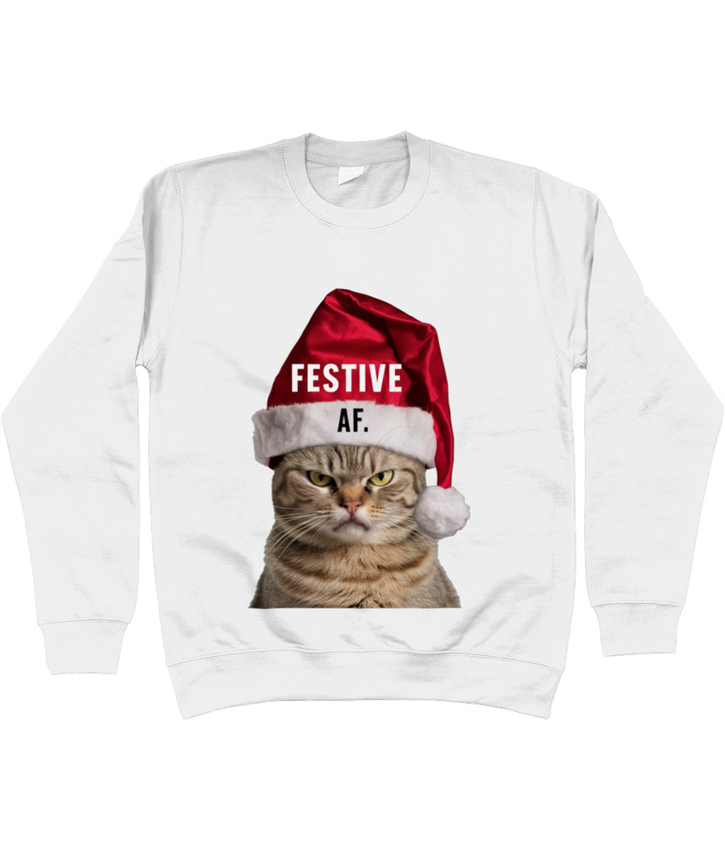 Christmas Jumper Sweatshirt Cat Festive AF