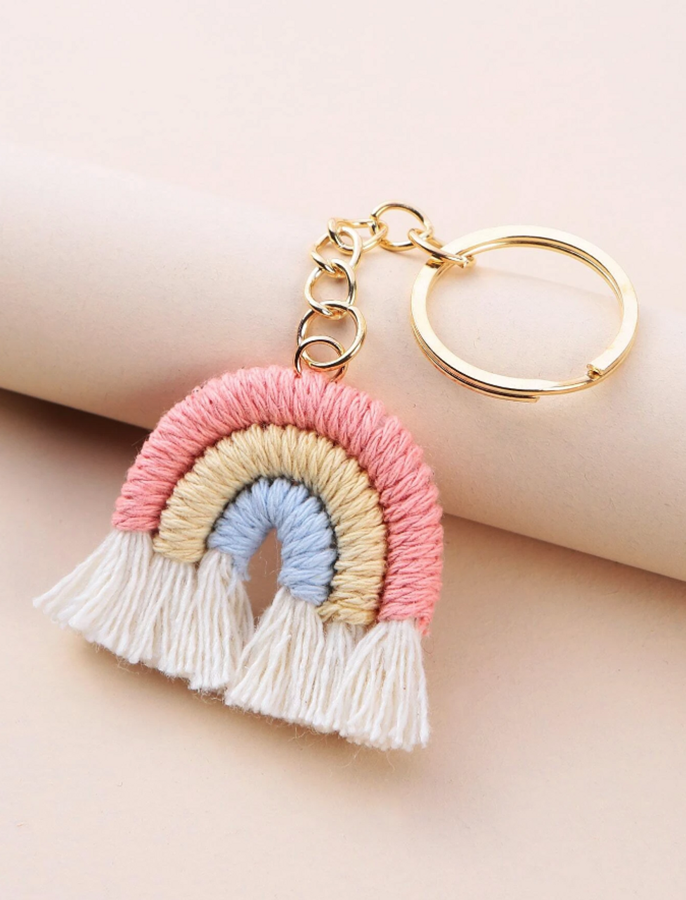 Rainbow Tassels Woollen Keyring Key Charm