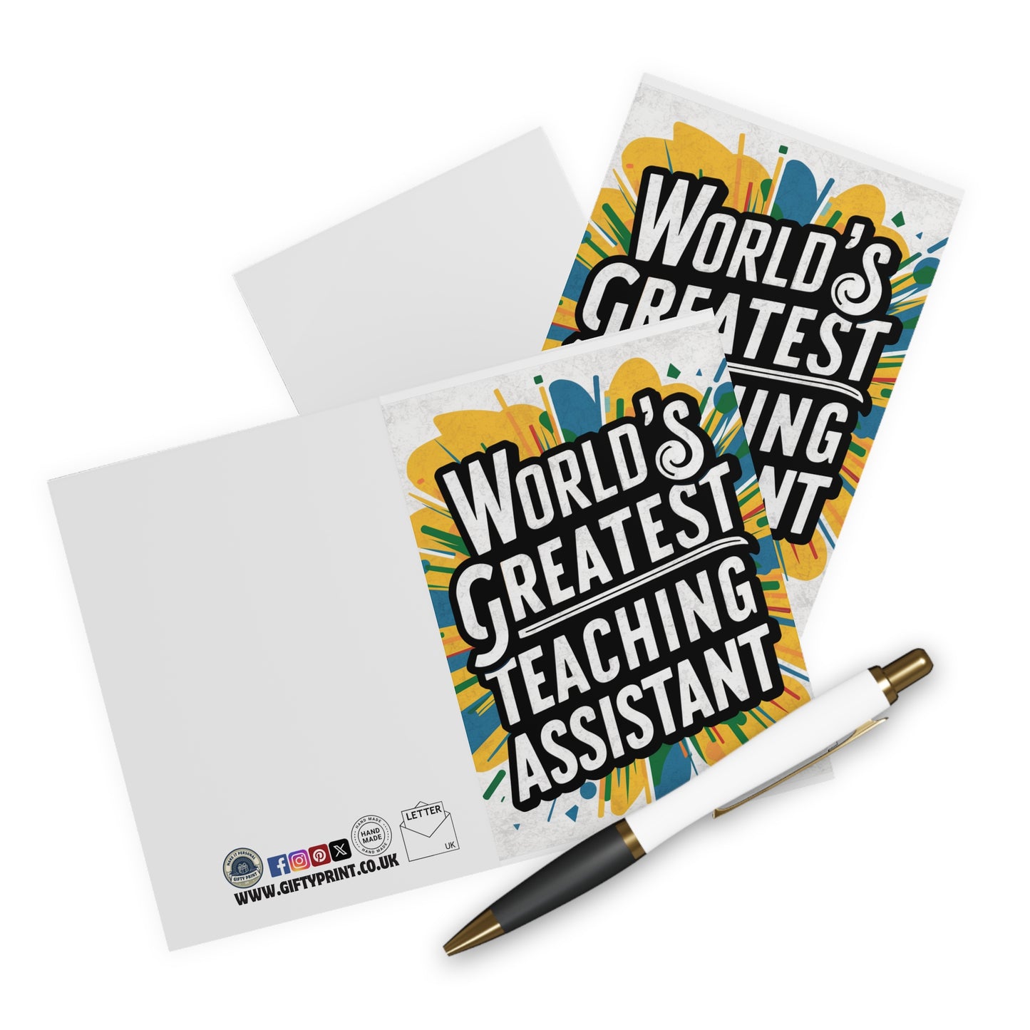 context Worlds Greatest Teaching Assistant Card Yellow & Blue