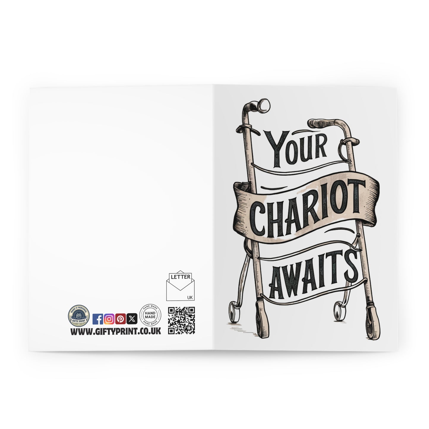 Open Your Chariot Awaits Walking Frame Birthday Card