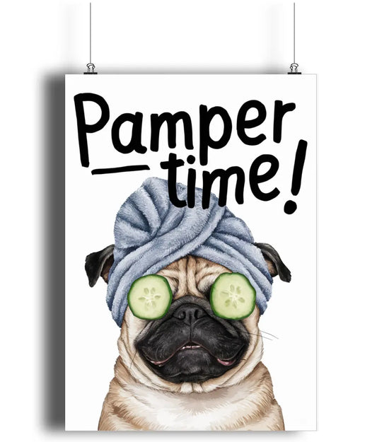 Bathroom Wall Art Pamper Time Cute Pug Dog