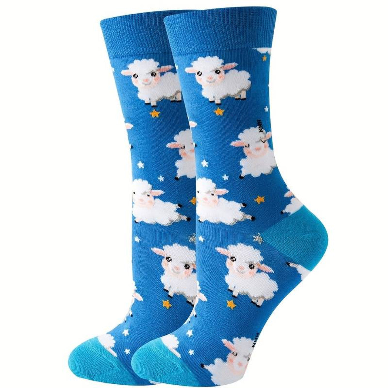 Women's Cute Blue Cartoon Sheep Novelty Gift Socks