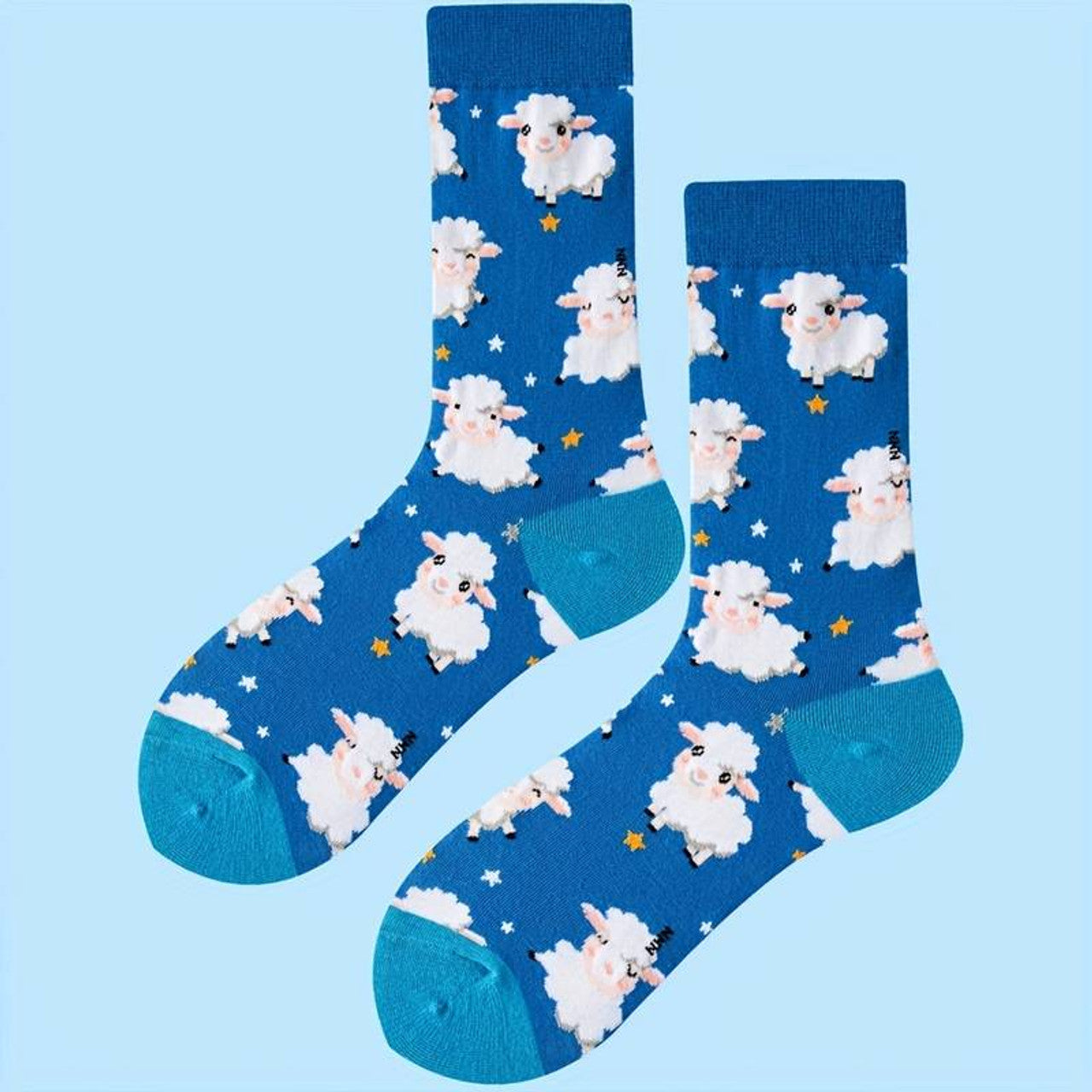 Women's Cute Blue Cartoon Sheep Novelty Gift Socks