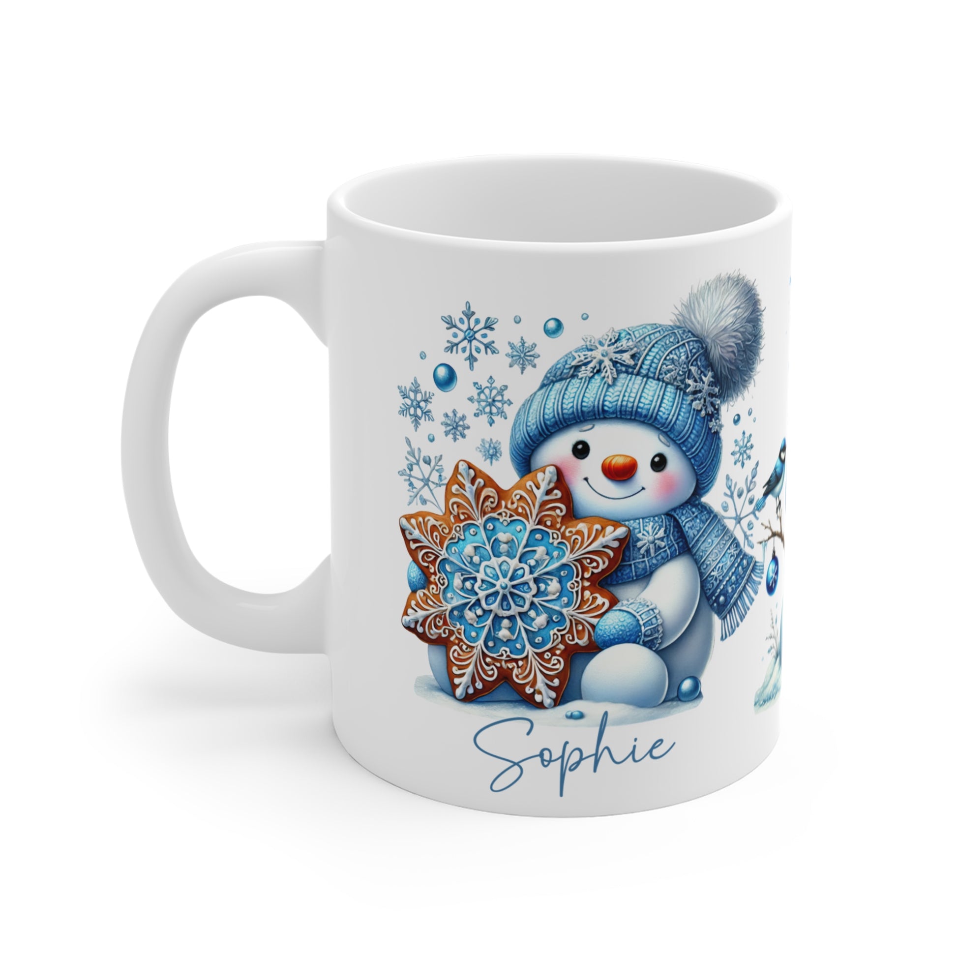 left Children's Christmas Cup Snowmen Personalised Mug